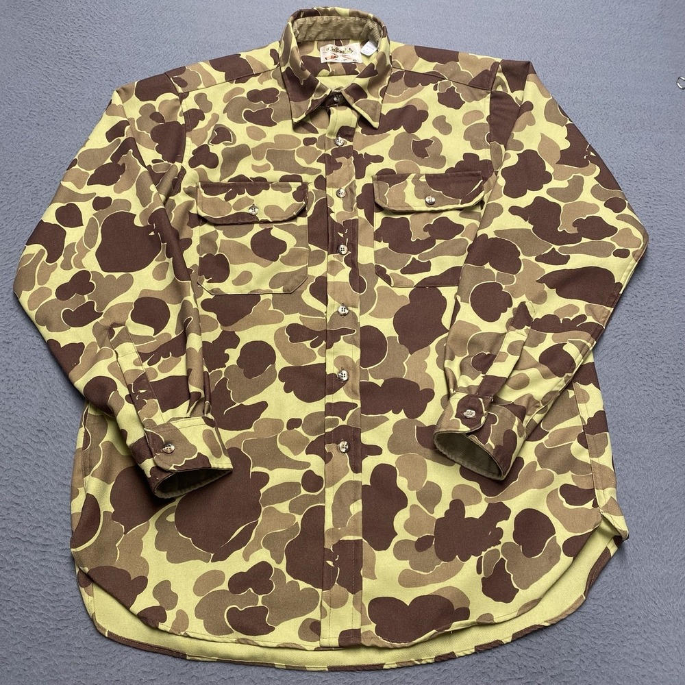 VTG Cabela's Shirt Mens Large Brown Camo Long Sleeve Button Up USA Hunting